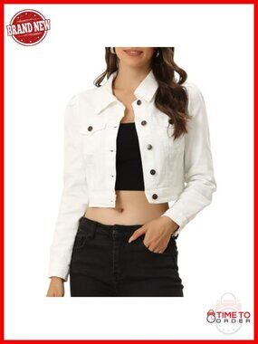 Cropped Denim Jacket Button Down Puff Sleeve Jean Jacket